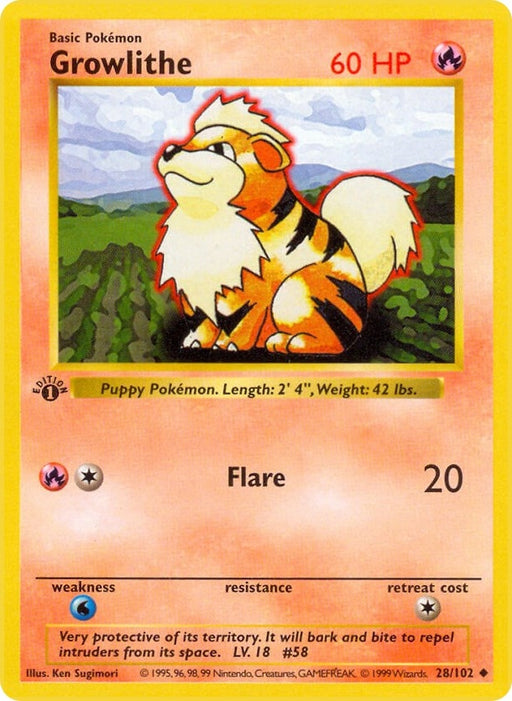 Image for Growlithe (028/102) (Unlimited) [Base Set (Shadowless)] - Pokemon