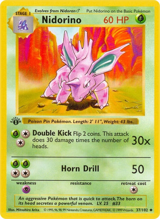Image for Nidorino (037/102) (1st Edition) [Base Set (Shadowless)] - Pokemon