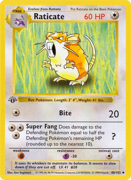 Image for Raticate (040/102) (1st Edition) [Base Set (Shadowless)] - Pokemon