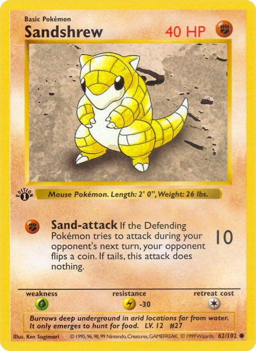 Image for Sandshrew (062/102) (1st Edition) [Base Set (Shadowless)] - Pokemon