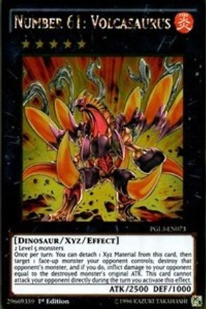 Number 61: Volcasaurus (PGL3-EN073) 1st Edition [Premium Gold: Infinite Gold]