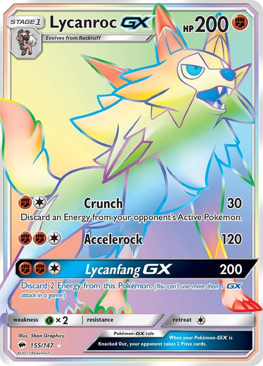 Image for Lycanroc GX (Secret) (155/147) (Holofoil) [SM - Burning Shadows] - Pokemon