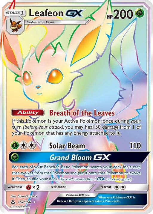 Image for Leafeon GX (Secret Rare) (157/156) (Holofoil) [SM - Ultra Prism] - Pokemon