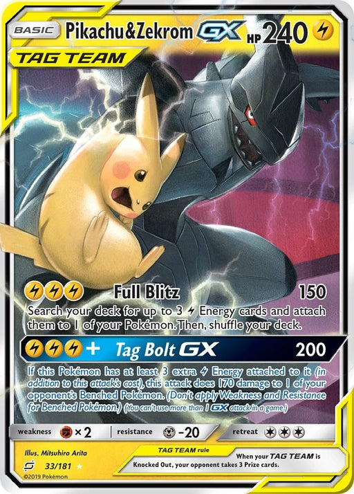 Image for Pikachu & Zekrom GX (33/181) (Holofoil) [SM - Team Up] - Pokemon