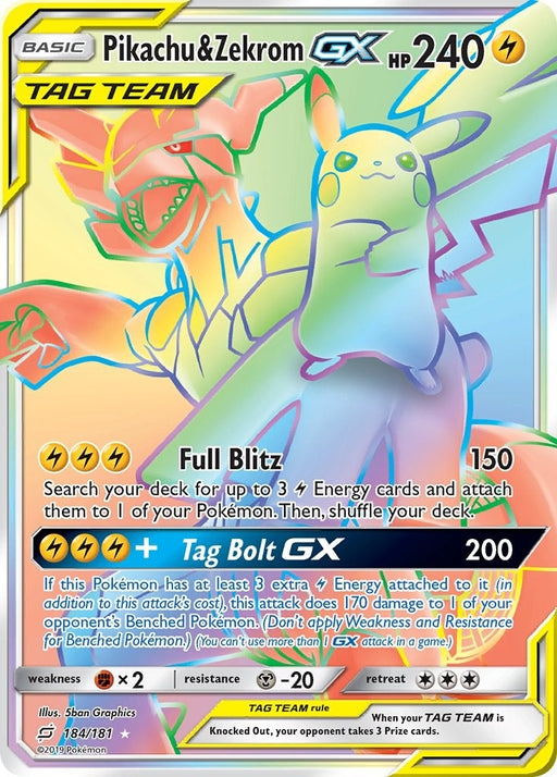 Image for Pikachu & Zekrom GX (Secret) (184/181) (Holofoil) [SM - Team Up] - Pokemon
