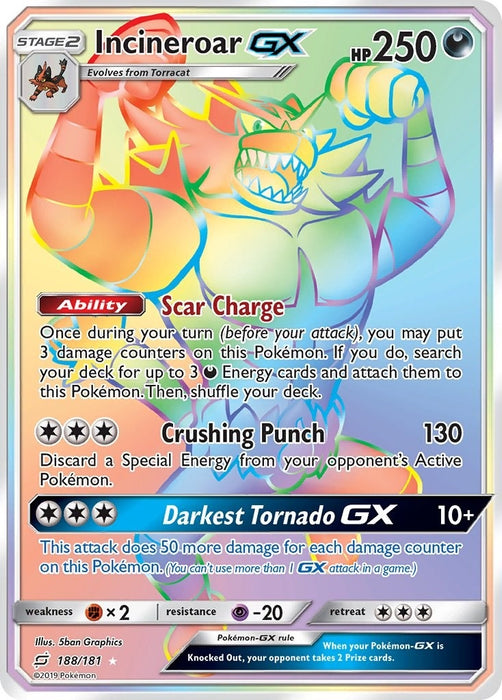 Image for Incineroar GX (Secret) (188/181) (Holofoil) [SM - Team Up] - Pokemon