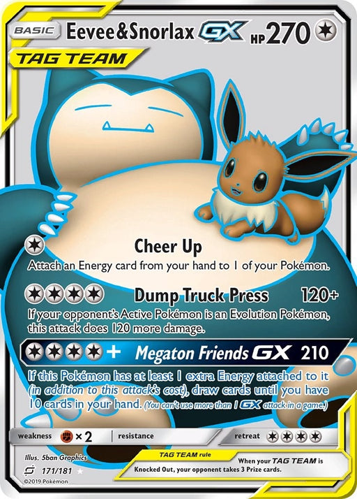 Image for Eevee & Snorlax GX (Full Art) (171/181) (Holofoil) [SM - Team Up] - Pokemon