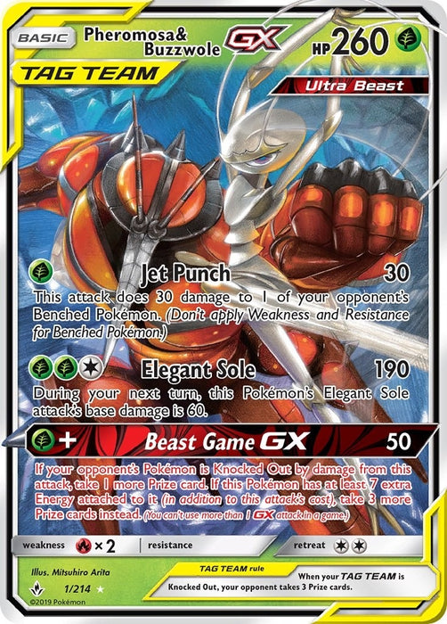 Image for Pheromosa & Buzzwole GX (1/214) (Holofoil) [SM - Unbroken Bonds] (SM10) - Pokemon