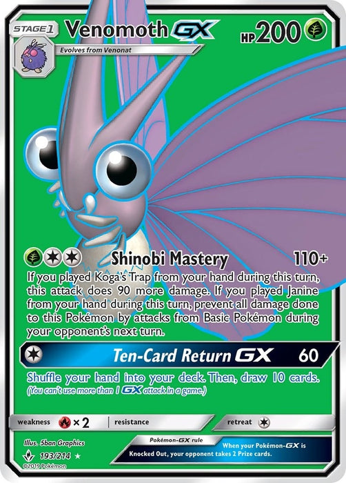 Image for Venomoth GX (Full Art) (193/214) (Holofoil) [SM - Unbroken Bonds] (SM10) - Pokemon
