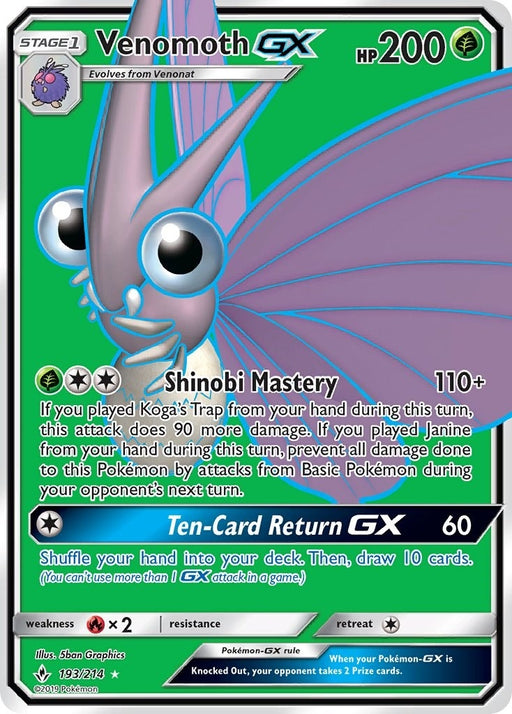 Image for Venomoth GX (Full Art) (193/214) (Holofoil) [SM - Unbroken Bonds] (SM10) - Pokemon