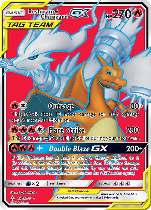 Image for Reshiram & Charizard GX (Full Art) (194/214) (Holofoil) [SM - Unbroken Bonds] (SM10) - Pokemon