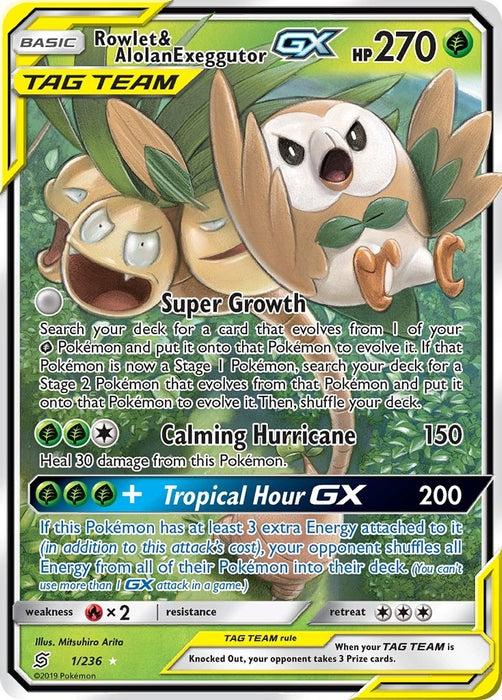 Image for Rowlet & Alolan Exeggutor GX (1/236) (Holofoil) [SM - Unified Minds] - Pokemon