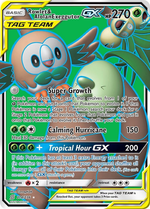 Image for Rowlet & Alolan Exeggutor GX (Full Art) (214/236) (Holofoil) [SM - Unified Minds] - Pokemon