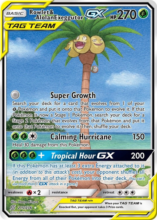Image for Rowlet & Alolan Exeggutor GX (Alternate Full Art) (215/236) (Holofoil) [SM - Unified Minds] - Pokemon