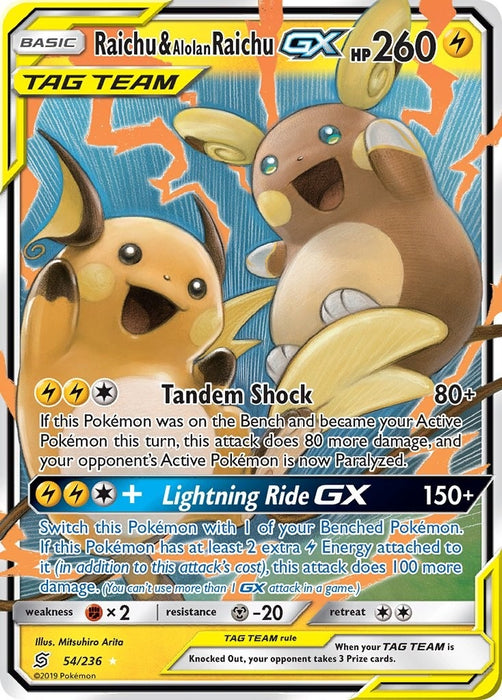 Image for Raichu & Alolan Raichu GX (54/236) (Holofoil) [SM - Unified Minds] - Pokemon