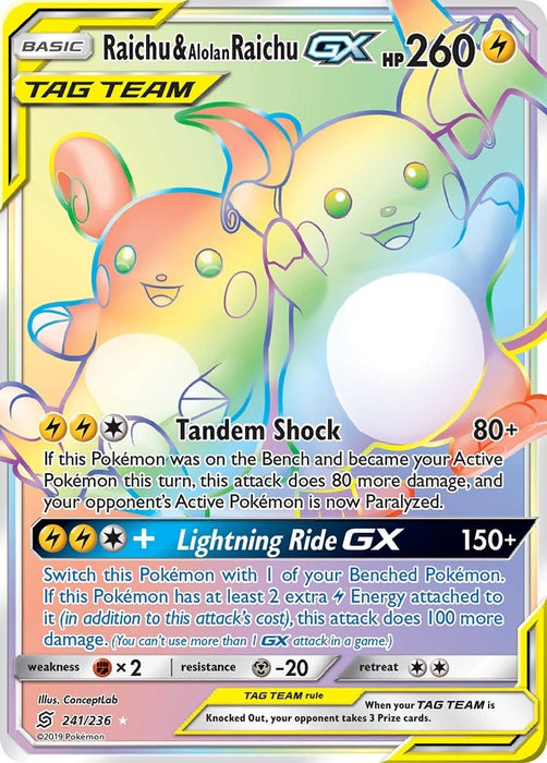 Image for Raichu & Alolan Raichu GX (Secret) (241/236) (Holofoil) [SM - Unified Minds] - Pokemon
