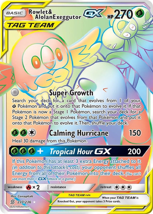 Image for Rowlet & Alolan Exeggutor GX (Secret) (237/236) (Holofoil) [SM - Unified Minds] - Pokemon
