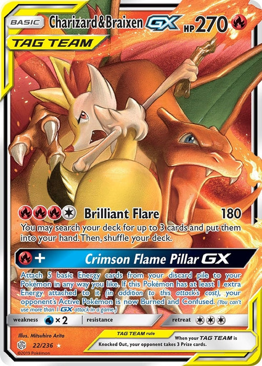 Image for Charizard & Braixen GX (22/236) (Holofoil) [SM - Cosmic Eclipse] - Pokemon