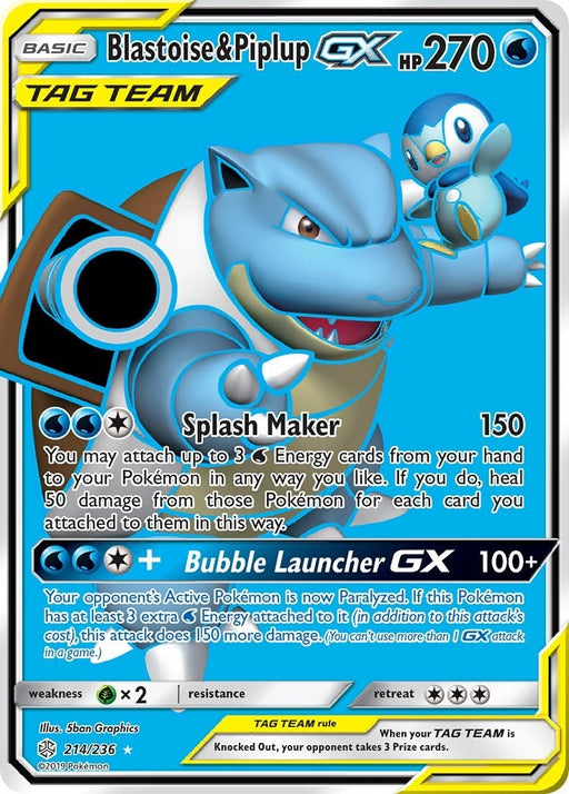 Image for Blastoise & Piplup GX (Full Art) (214/236) (Holofoil) [SM - Cosmic Eclipse] - Pokemon