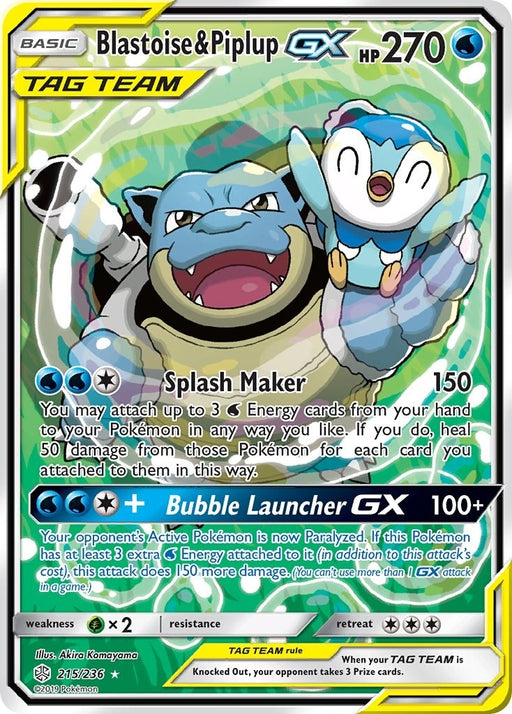 Image for Blastoise & Piplup GX (Alternate Full Art) (215/236) (Holofoil) [SM - Cosmic Eclipse] - Pokemon