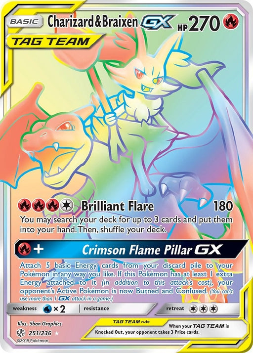 Image for Charizard & Braixen GX (Secret) (251/236) (Holofoil) [SM - Cosmic Eclipse] - Pokemon