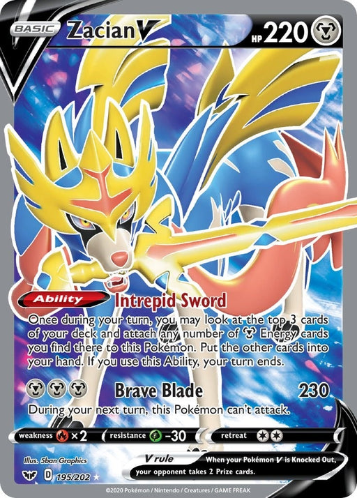 Image for Zacian V (Full Art) (195/202) (Holofoil) [SWSH01: Sword & Shield Base Set] - Pokemon