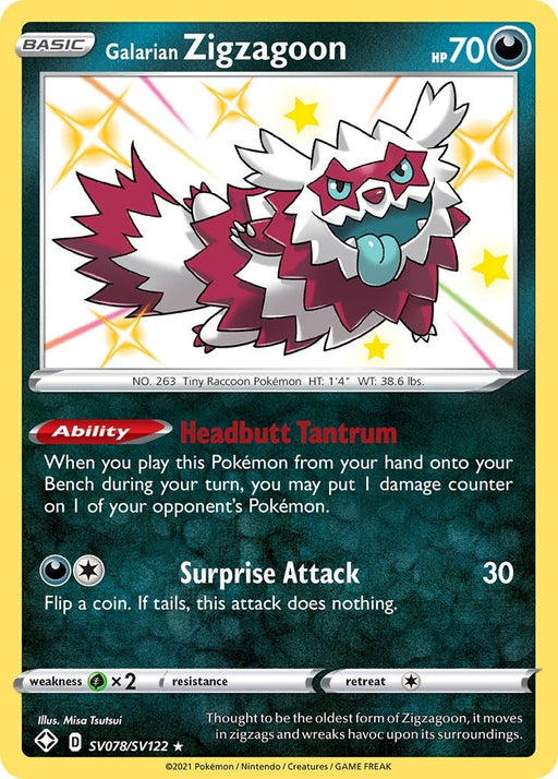 Image for Galarian Zigzagoon (SV078/SV122) (Holofoil) [Shining Fates: Shiny Vault] - Pokemon