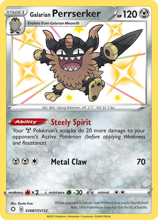 Image for Galarian Perrserker (SV087/SV122) (Holofoil) [Shining Fates: Shiny Vault] - Pokemon