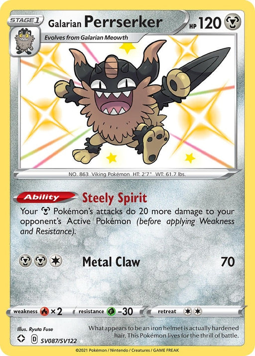 Image for Galarian Perrserker (SV087/SV122) (Holofoil) [Shining Fates: Shiny Vault] - Pokemon