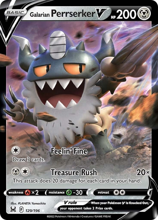 Image for Galarian Perrserker V (129/196) (Holofoil) [SWSH11: Lost Origin] - Pokemon