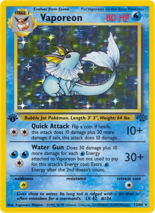 Image for Vaporeon (12) (12/64) (1st Edition Holofoil) [Jungle] - Pokemon