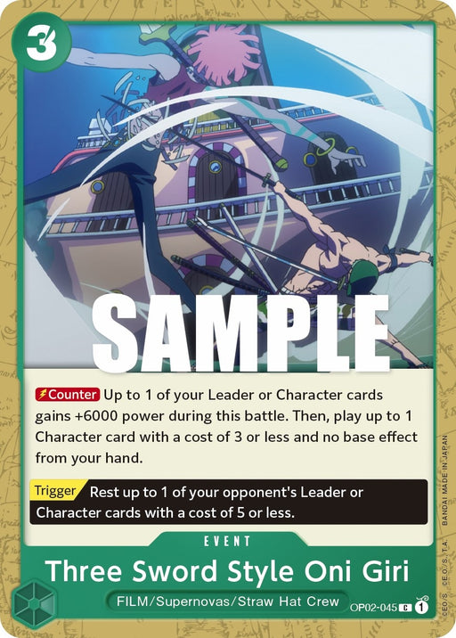 Image for Three Sword Style Oni Giri (OP02-045) [Paramount War] - One Piece Card Game