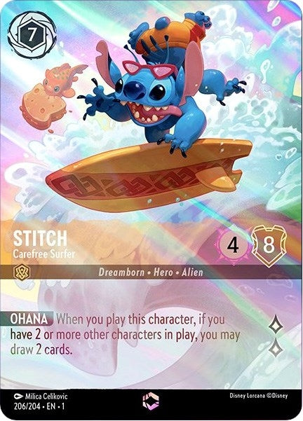 Image for Stitch - Carefree Surfer (Enchanted) (206/204) (Holofoil) [The First Chapter] - Disney Lorcana