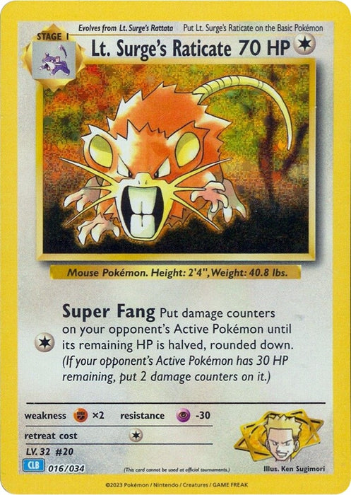 Image for Lt. Surge's Raticate (016/034) (Holofoil) [Trading Card Game Classic] - Pokemon