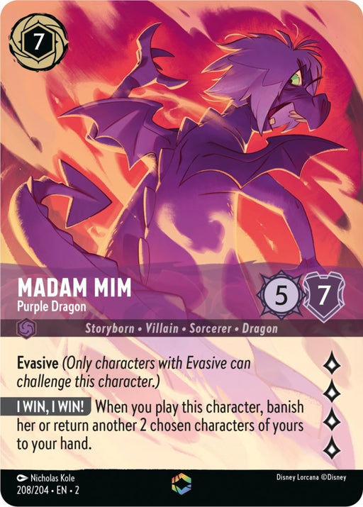 Image for Madam Mim - Purple Dragon (Enchanted) (208/204) (Holofoil) [Rise of the Floodborn] - Disney Lorcana