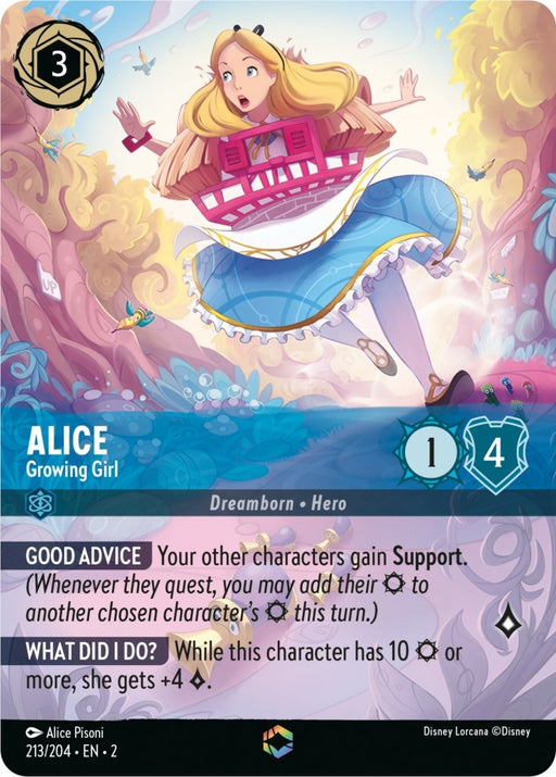 Image for Alice - Growing Girl (Enchanted) (213/204) (Holofoil) [Rise of the Floodborn] - Disney Lorcana