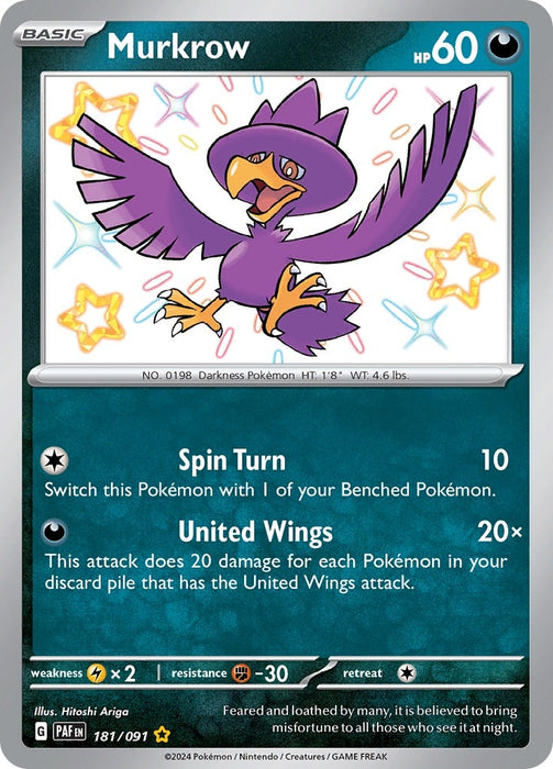 Image for Murkrow (181/091) (Holofoil) [SV: Paldean Fates] - Pokemon