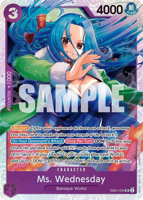 Image for Ms. Wednesday (EB01-034) (Foil) [Extra Booster: Memorial Collection] - One Piece Card Game
