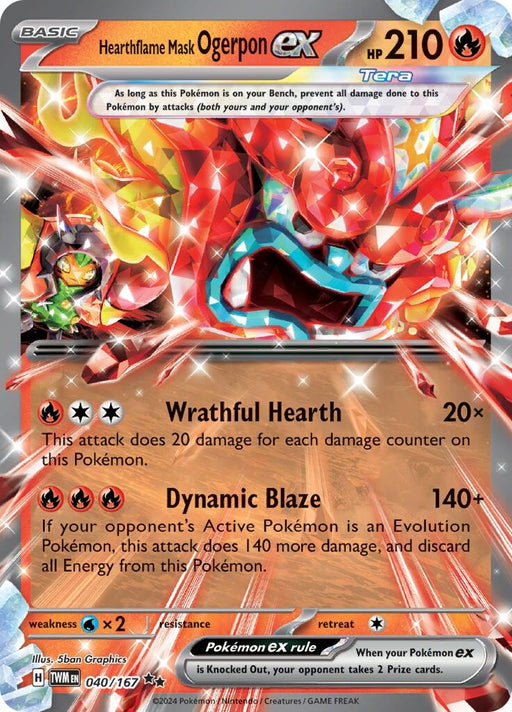 Image for Hearthflame Mask Ogerpon ex (040/167) (Holofoil) [SV06: Twilight Masquerade] (TWM) - Pokemon
