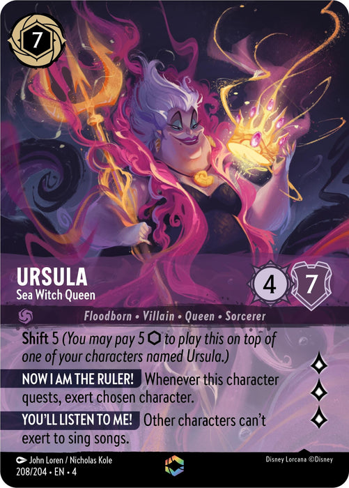 Image for Ursula - Sea Witch Queen (Enchanted) (208/204) (Holofoil) [Ursula's Return] - Disney Lorcana