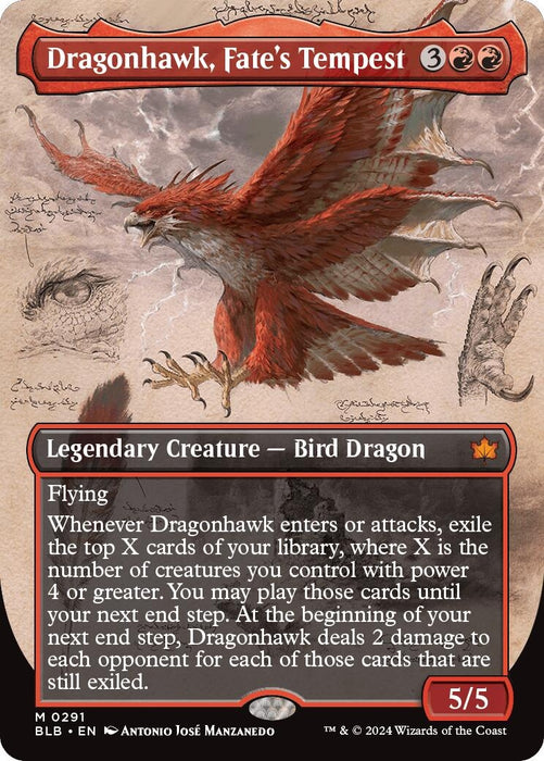 Image for Dragonhawk, Fate's Tempest (Borderless) (291) (Foil) [Bloomburrow] - Magic: The Gathering
