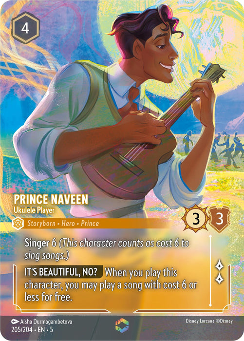 Image for Prince Naveen - Ukulele Player (Enchanted) (205/204) (Holofoil) [Shimmering Skies] - Disney Lorcana