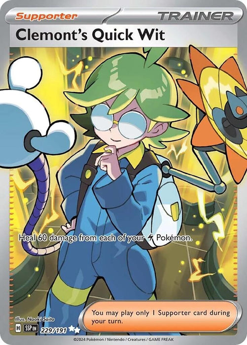 Image for Clemont's Quick Wit (229/191) (Holofoil) [SV08: Surging Sparks] - Pokemon