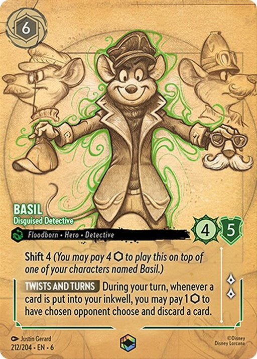 Image for Basil - Disguised Detective (Enchanted) (212/204) (Holofoil) [Azurite Sea] - Disney Lorcana