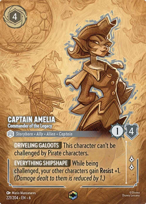 Image for Captain Amelia - Commander of the Legacy (Enchanted) (221/204) (Holofoil) [Azurite Sea] - Disney Lorcana