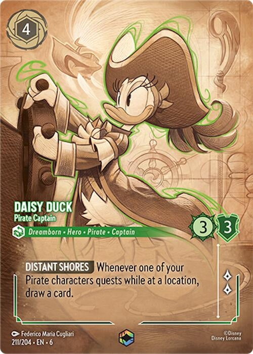 Image for Daisy Duck - Pirate Captain (Enchanted) (211/204) (Holofoil) [Azurite Sea] - Disney Lorcana