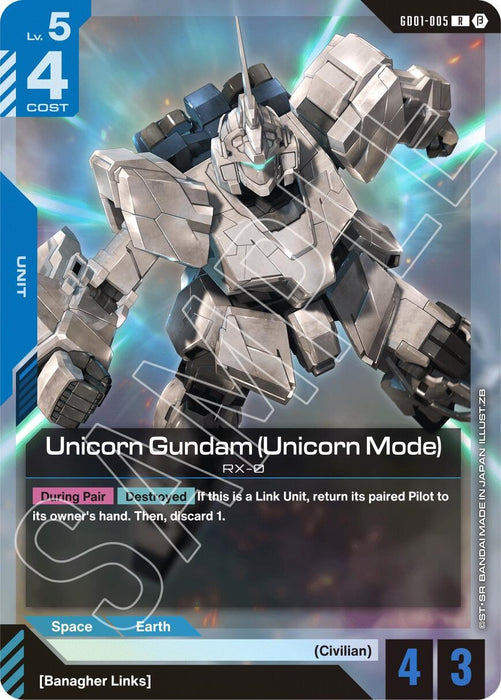 Image for Unicorn Gundam (Unicorn Mode) (GD01-005) (Holofoil) [Edition Beta] - Gundam Card Game
