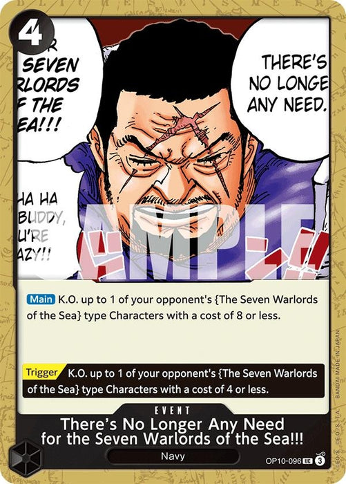 Image for There's No Longer Any Need for the Seven Warlords of the Sea!!! (OP10-096) [Royal Blood] - One Piece Card Game