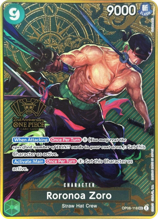 Roronoa Zoro (One Piece Japanese Version 2nd Anniversary Set) (OP06-118) (Foil) [One Piece Promotion Cards]