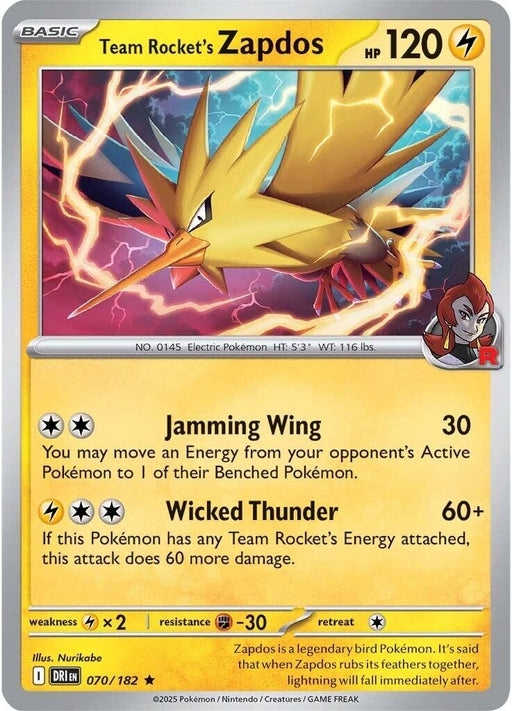Image for Team Rocket's Zapdos (070/182) (Reverse Holofoil) [SV10: Destined Rivals] - Pokemon